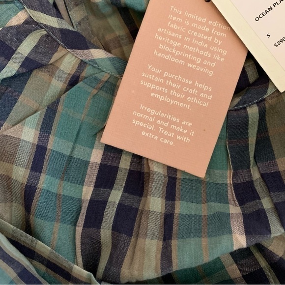 MIRTH Maxi Dress Medium Ostuni Ocean Plaid NWT Cotton Handloomed Pockets Belt - Picture 14 of 14